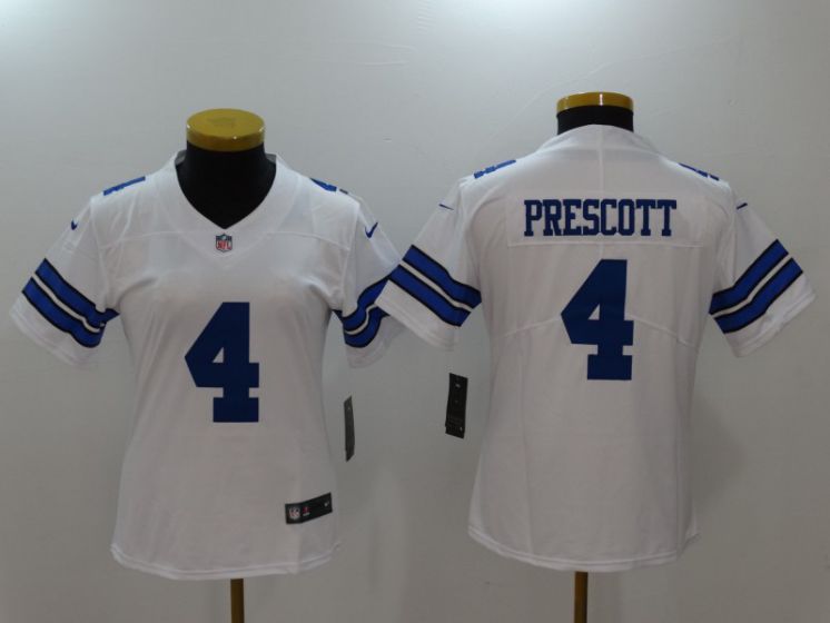 Women Dallas Cowboys #4 Prescott White Nike Vapor Untouchable Limited NFL Jerseys->->Women Jersey